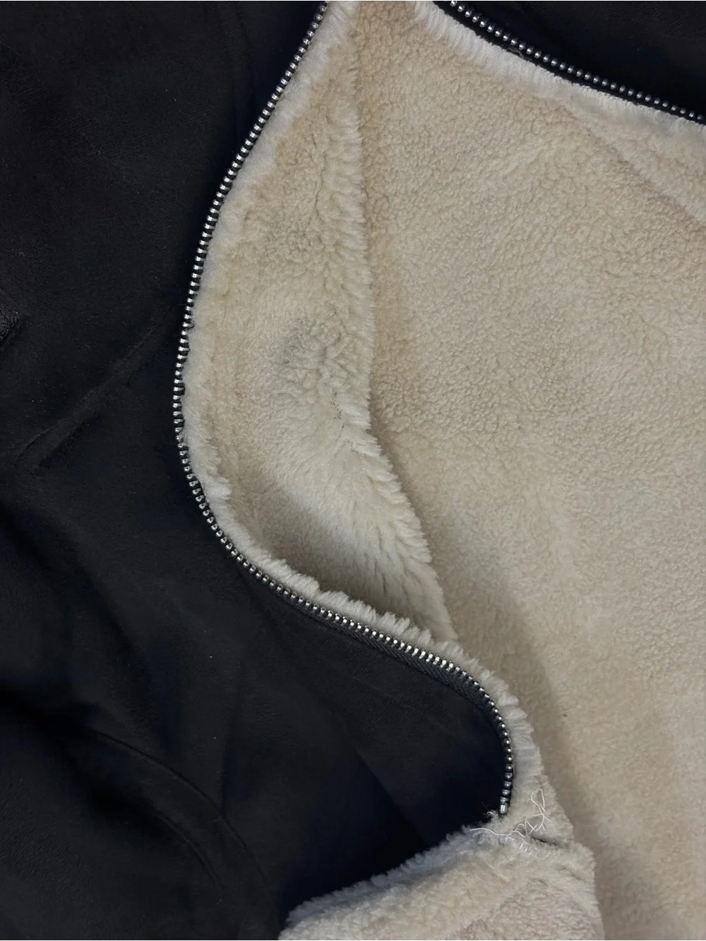 Men's Black Jacket with Cream Sherpa Collar - Reversible